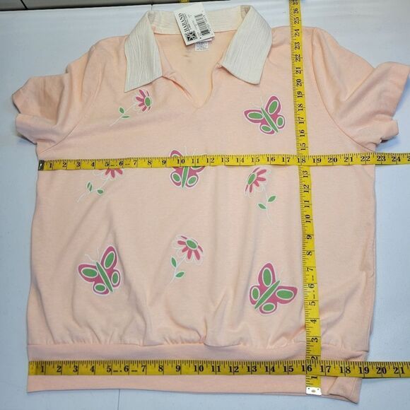Haband Vintage Peach Floral Women's Top Cottagecore Spring Deadstock Blouse Tee - Picture 9 of 11